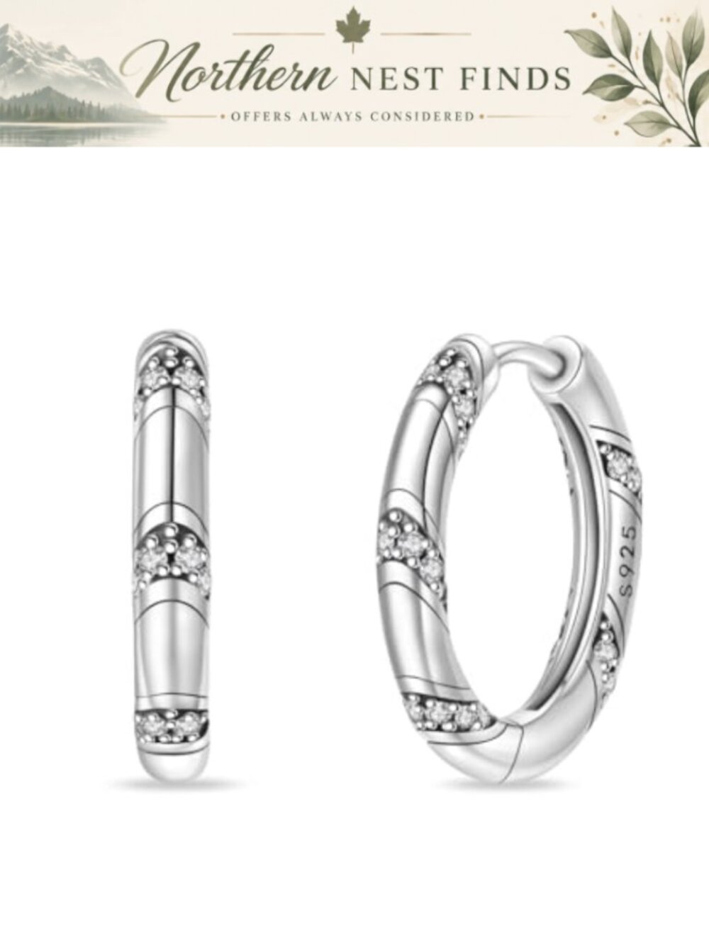925 Sterling Silver Hoop Earrings CZ Hypoallergenic Gift for Her